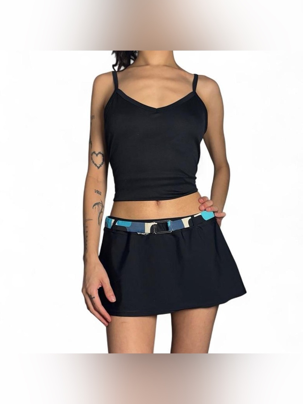 Y2K Black Low-Rise Mini Swim Skirt W Belt by Ocean Dream
